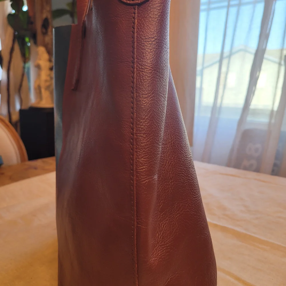 J Crew Downing Color Block Stripe Burgundy Navy Leather Tote Purse Bag